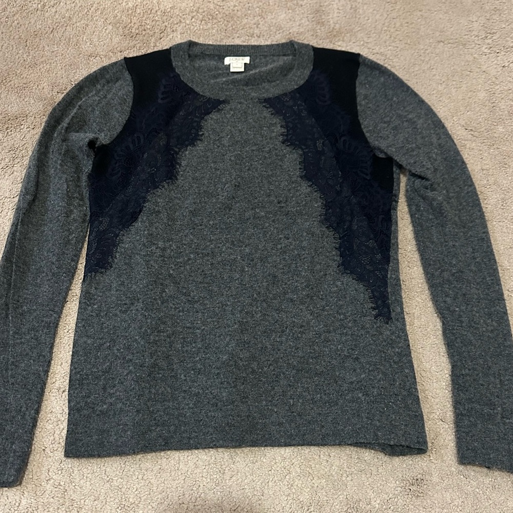 J. Crew Lace Crew Neck Sweater in Grey size small